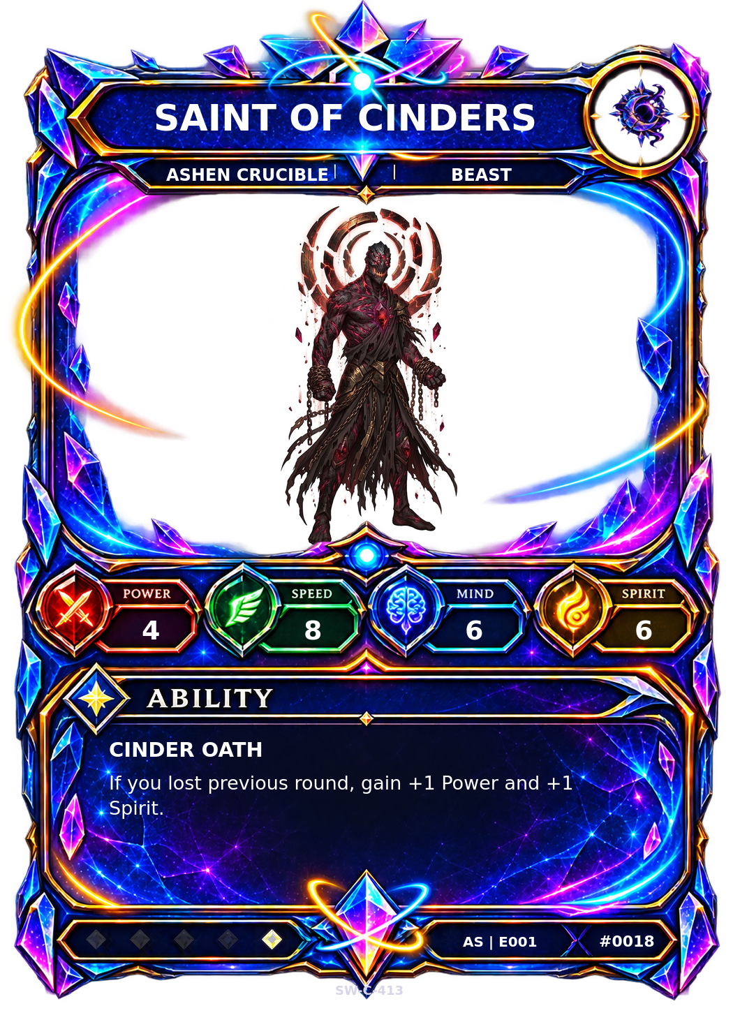 Rendered Saint of Cinders Ascendant Champion card