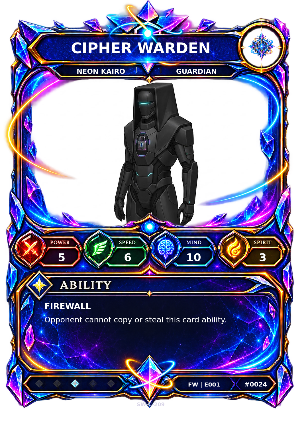 Rendered Cipher Warden Base Champion card