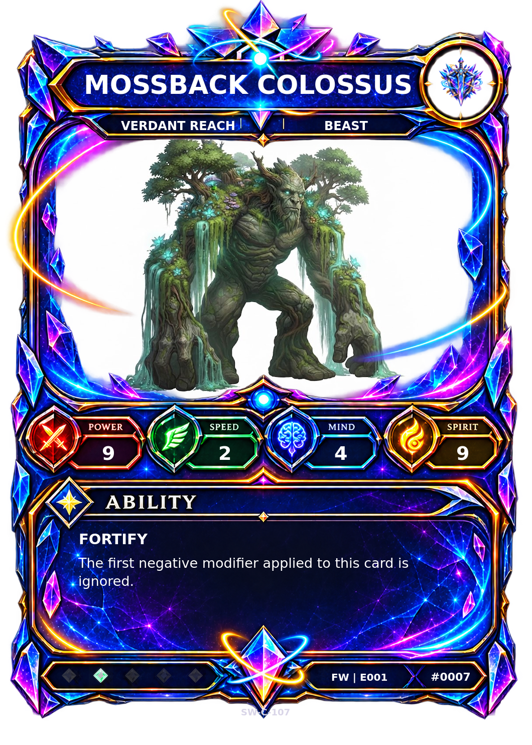 Rendered Mossback Colossus Base Champion card