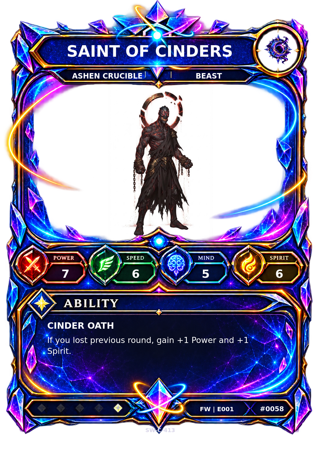 Rendered Saint of Cinders Base Champion card