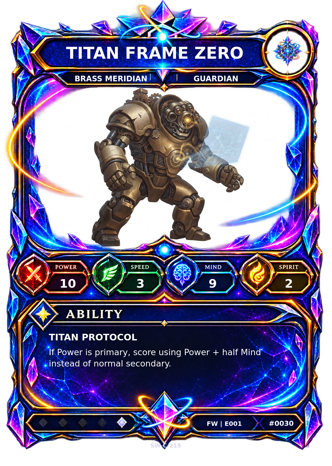Rendered Titan Frame Zero Base Champion card