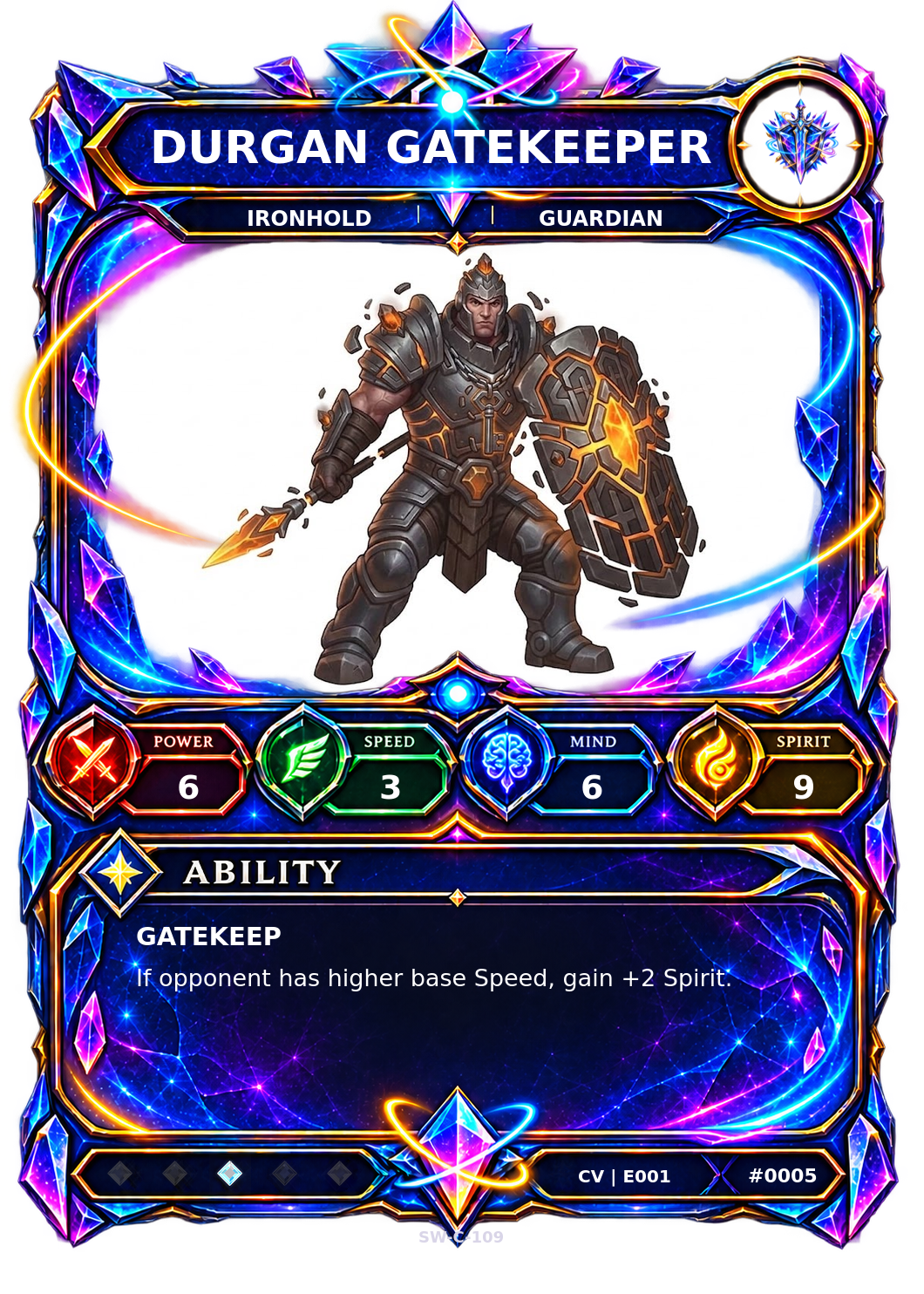 Rendered Durgan Gatekeeper Convergence Champion card