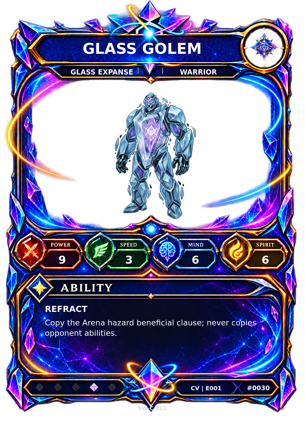 Rendered Glass Golem Convergence Champion card