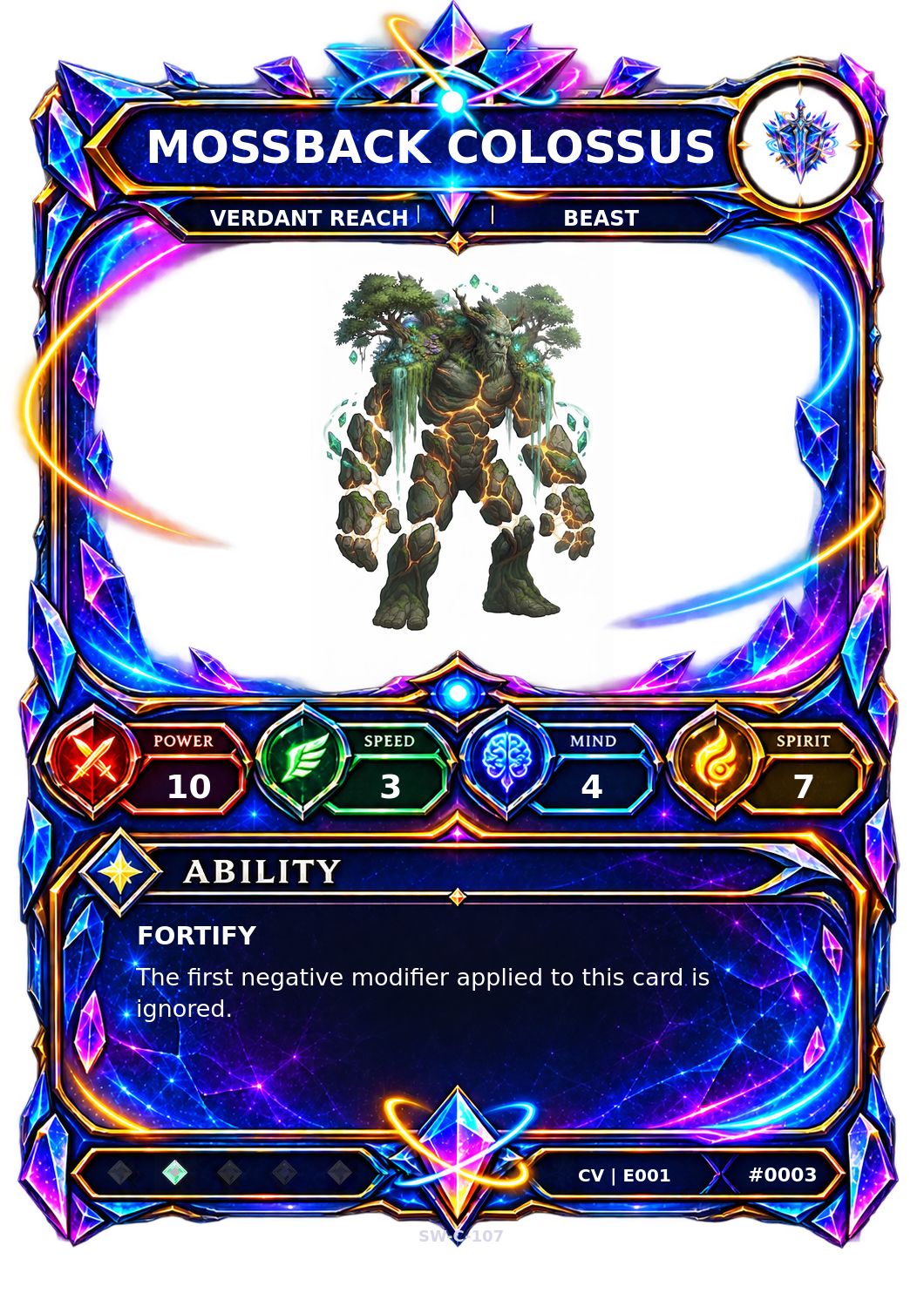 Rendered Mossback Colossus Convergence Champion card
