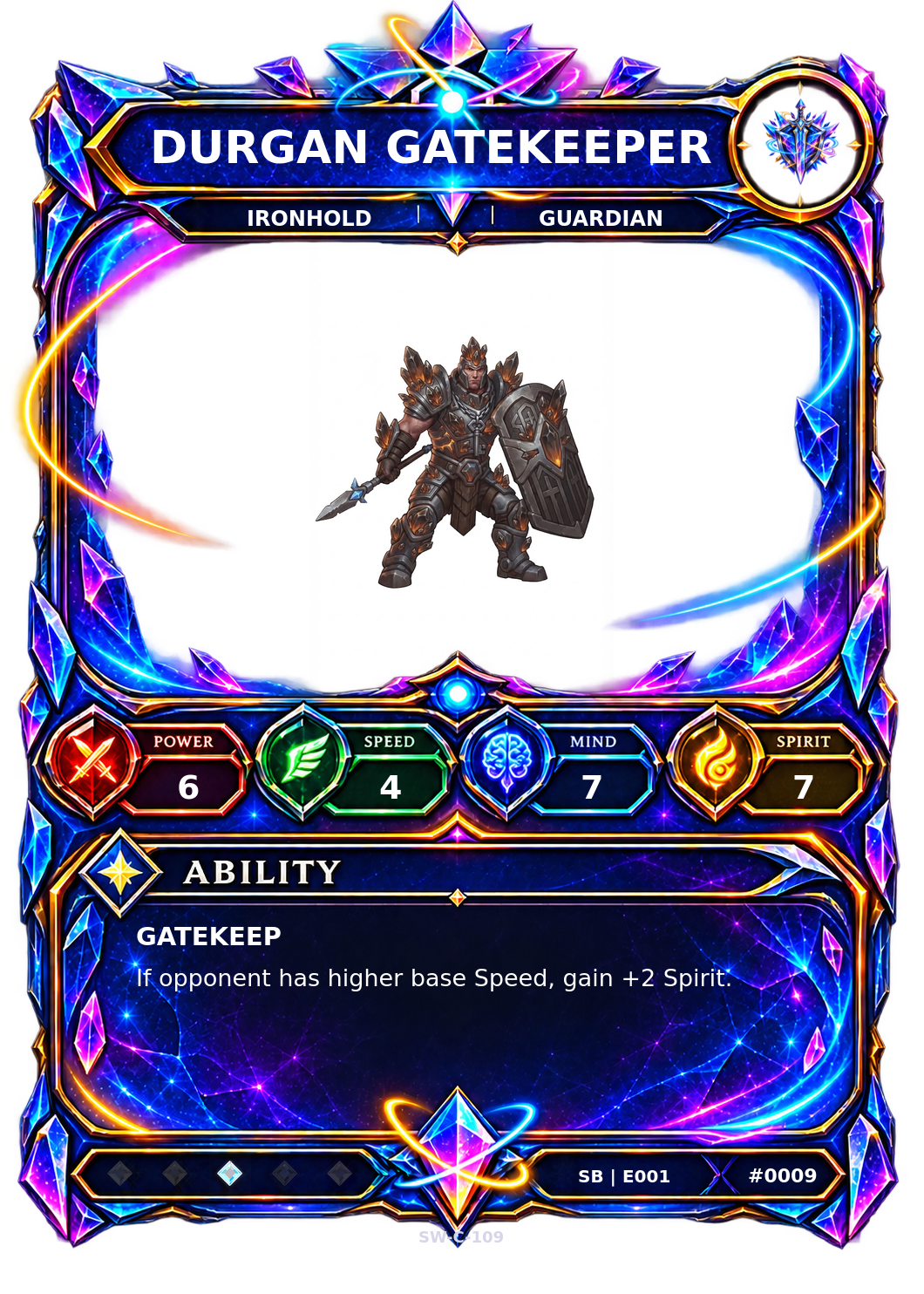 Rendered Durgan Gatekeeper Shardbound Champion card