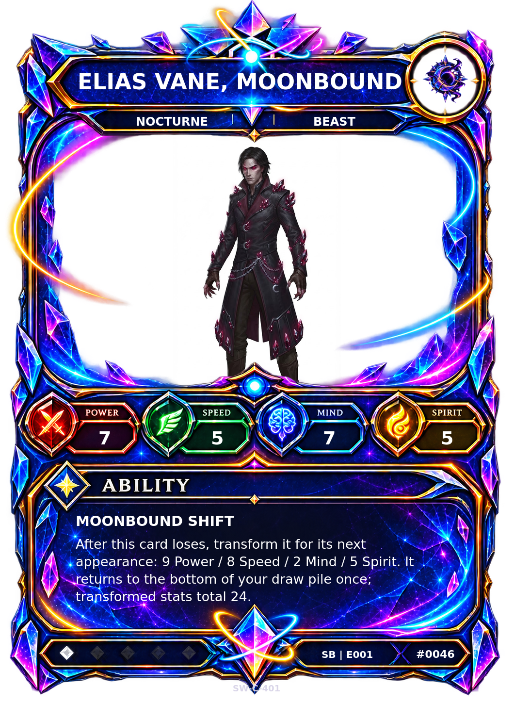 Rendered Elias Vane, Moonbound Shardbound Champion card