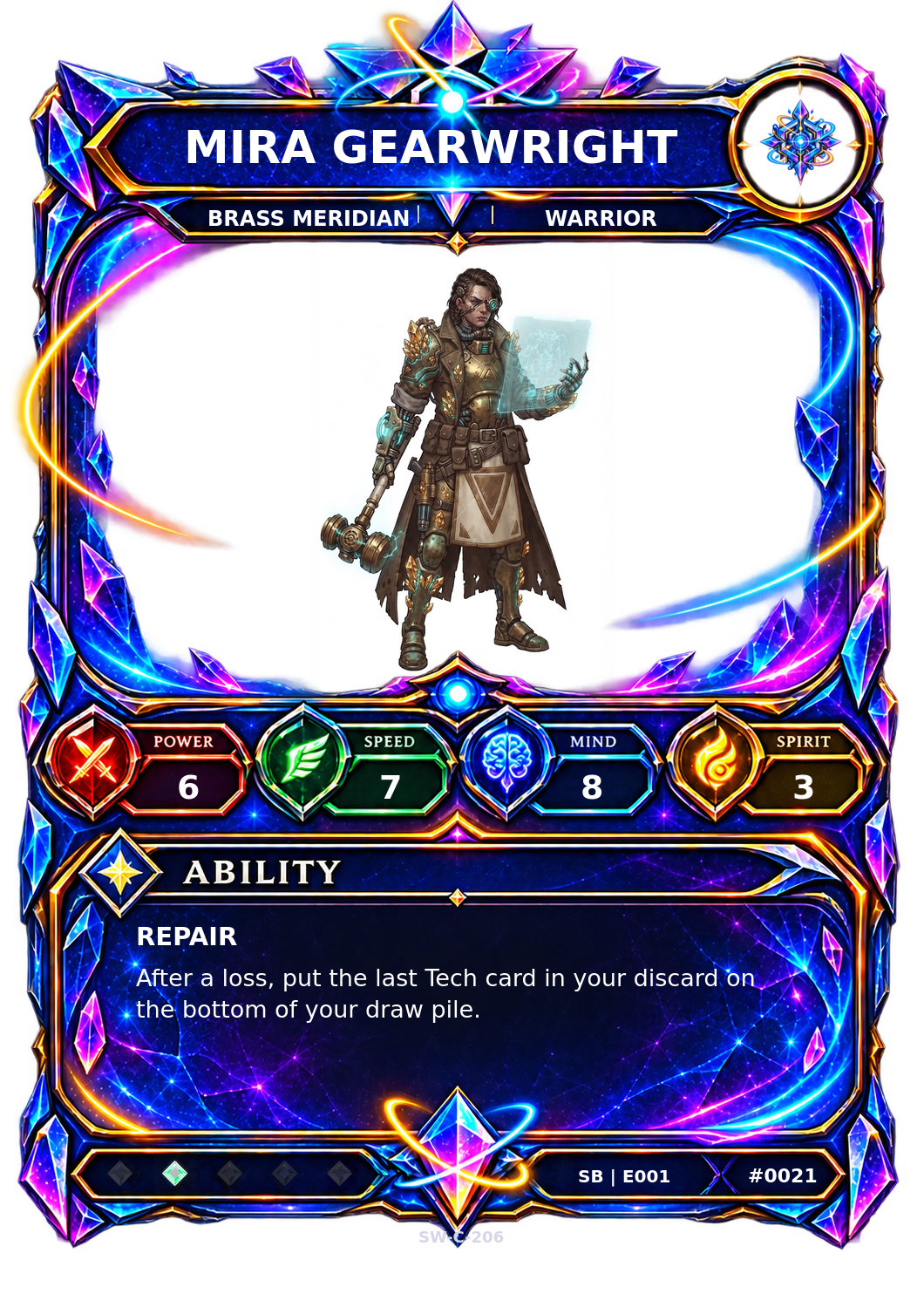 Rendered Mira Gearwright Shardbound Champion card
