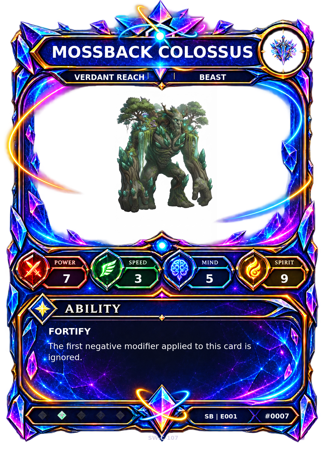 Rendered Mossback Colossus Shardbound Champion card
