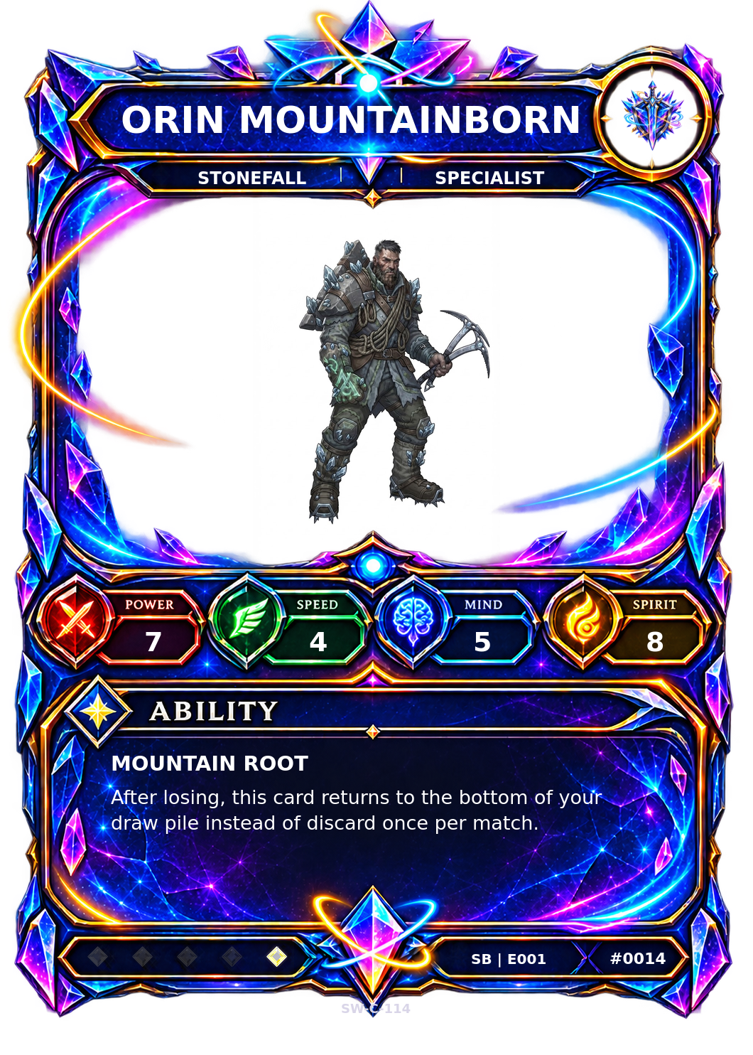 Rendered Orin Mountainborn Shardbound Champion card