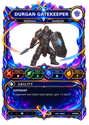 Rendered Durgan Gatekeeper Base Champion card
