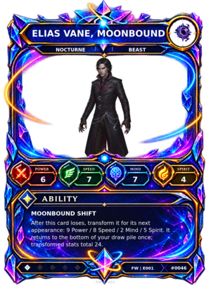 Rendered Elias Vane, Moonbound Base Champion card