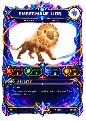 Rendered Embermane Lion Base Champion card