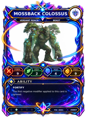 Rendered Mossback Colossus Base Champion card