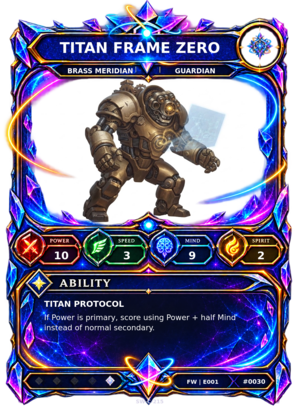 Rendered Titan Frame Zero Base Champion card