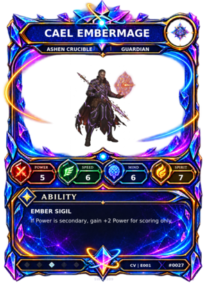 Rendered Cael Embermage Convergence Champion card