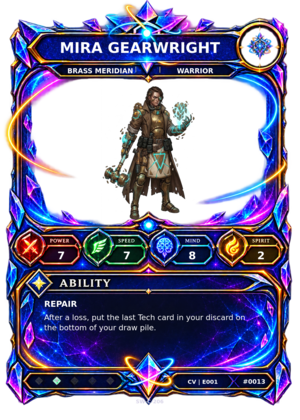 Rendered Mira Gearwright Convergence Champion card