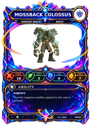 Rendered Mossback Colossus Convergence Champion card