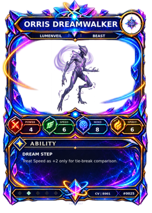 Rendered Orris Dreamwalker Convergence Champion card