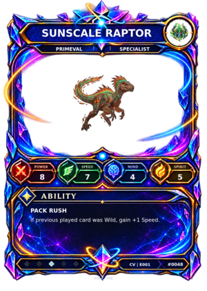 Rendered Sunscale Raptor Convergence Champion card