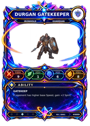 Rendered Durgan Gatekeeper Resonance Champion card