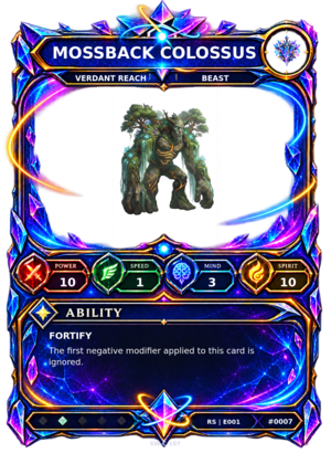 Rendered Mossback Colossus Resonance Champion card