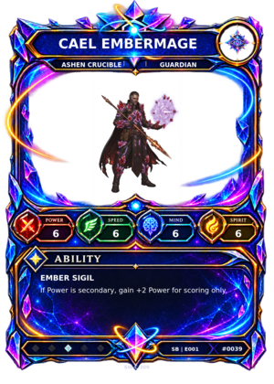 Rendered Cael Embermage Shardbound Champion card