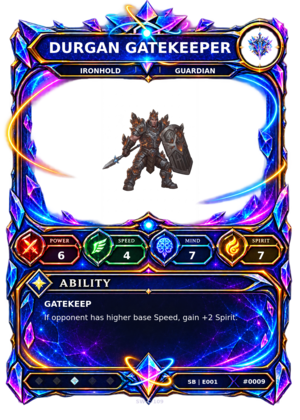 Rendered Durgan Gatekeeper Shardbound Champion card