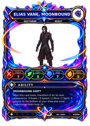 Rendered Elias Vane, Moonbound Shardbound Champion card