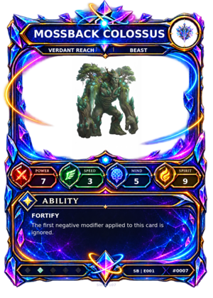 Rendered Mossback Colossus Shardbound Champion card