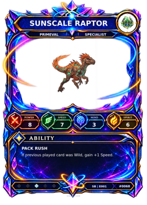 Rendered Sunscale Raptor Shardbound Champion card