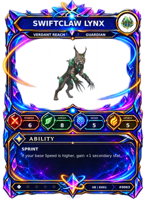 Rendered Swiftclaw Lynx Shardbound Champion card