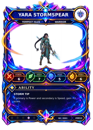 Rendered Yara Stormspear Shardbound Champion card